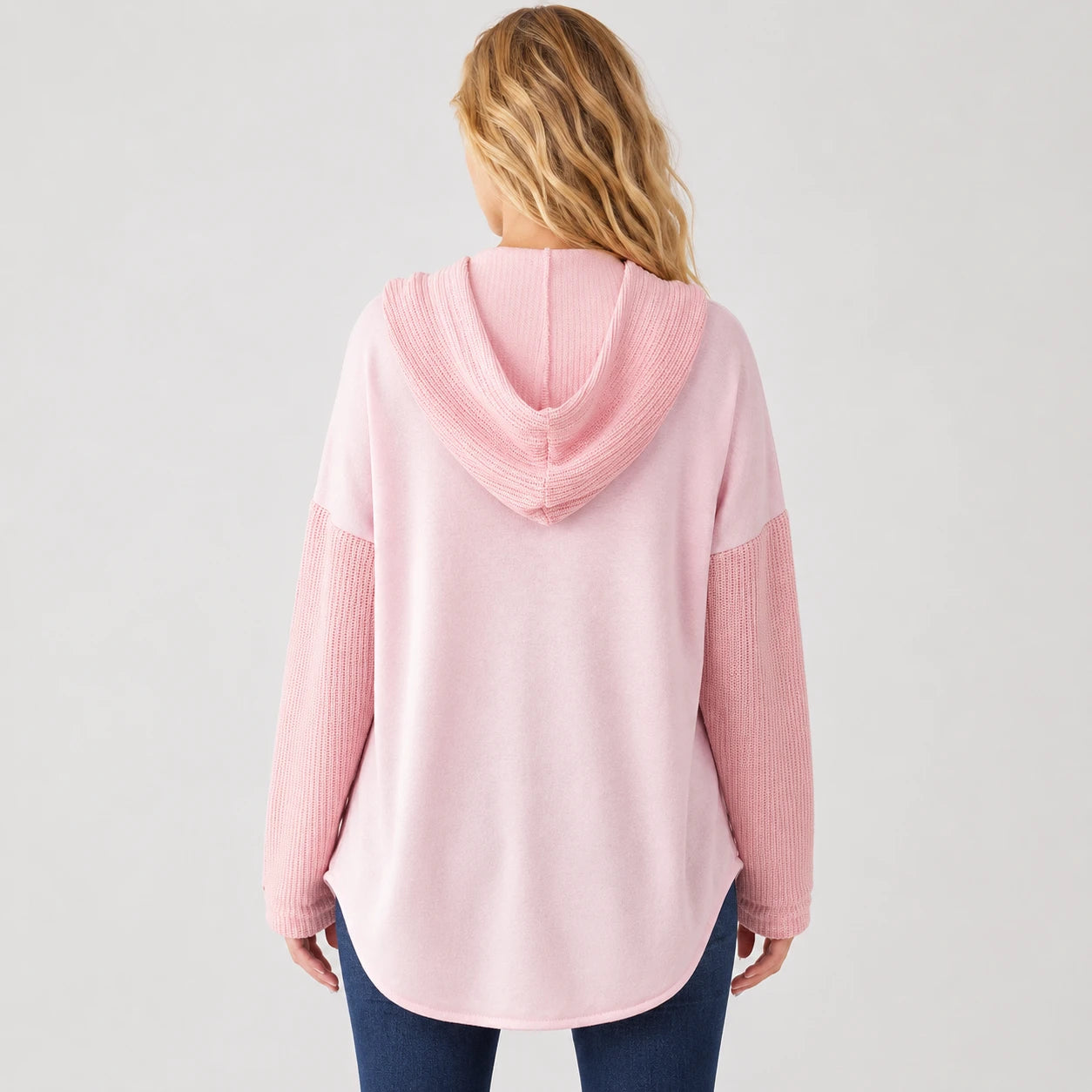 Hooded Button Knit Sleeve Top WHD0606272