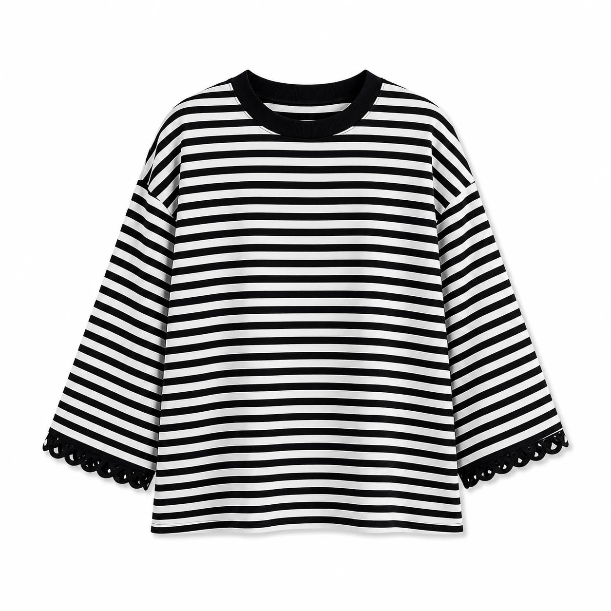 Striped Lace Cuff Top WHD0606274