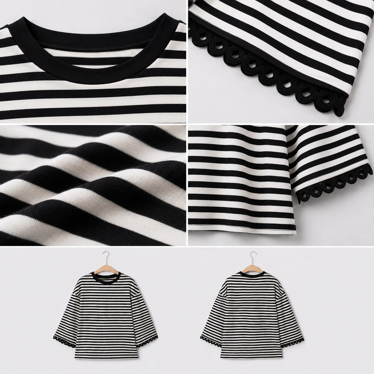 Striped Lace Cuff Top WHD0606274