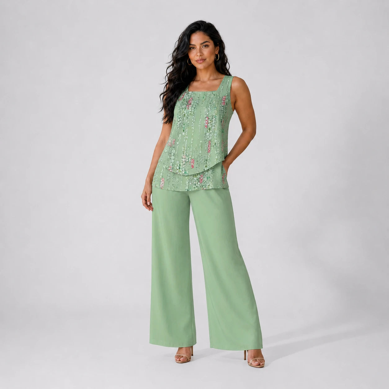 Printed Wide Leg Set WHD0606278