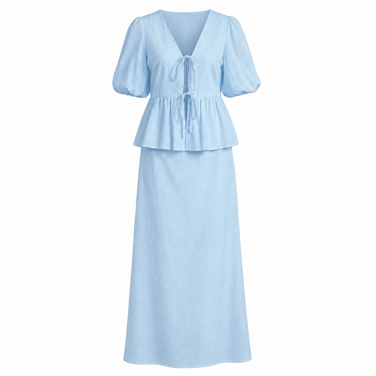Tie-Front Peplum Skirt Set WHD0606285