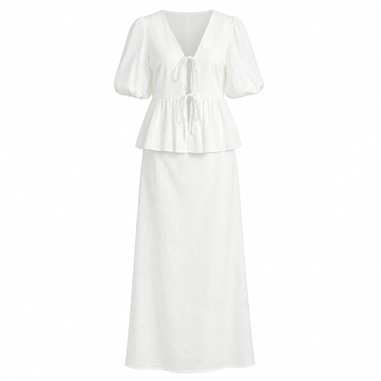 Tie-Front Peplum Skirt Set WHD0606285