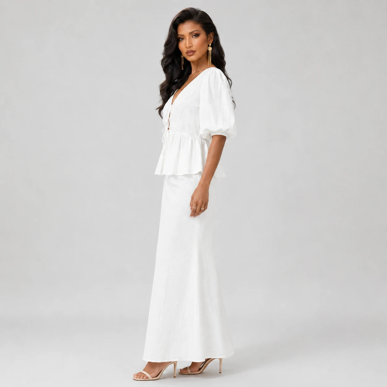 Tie-Front Peplum Skirt Set WHD0606285