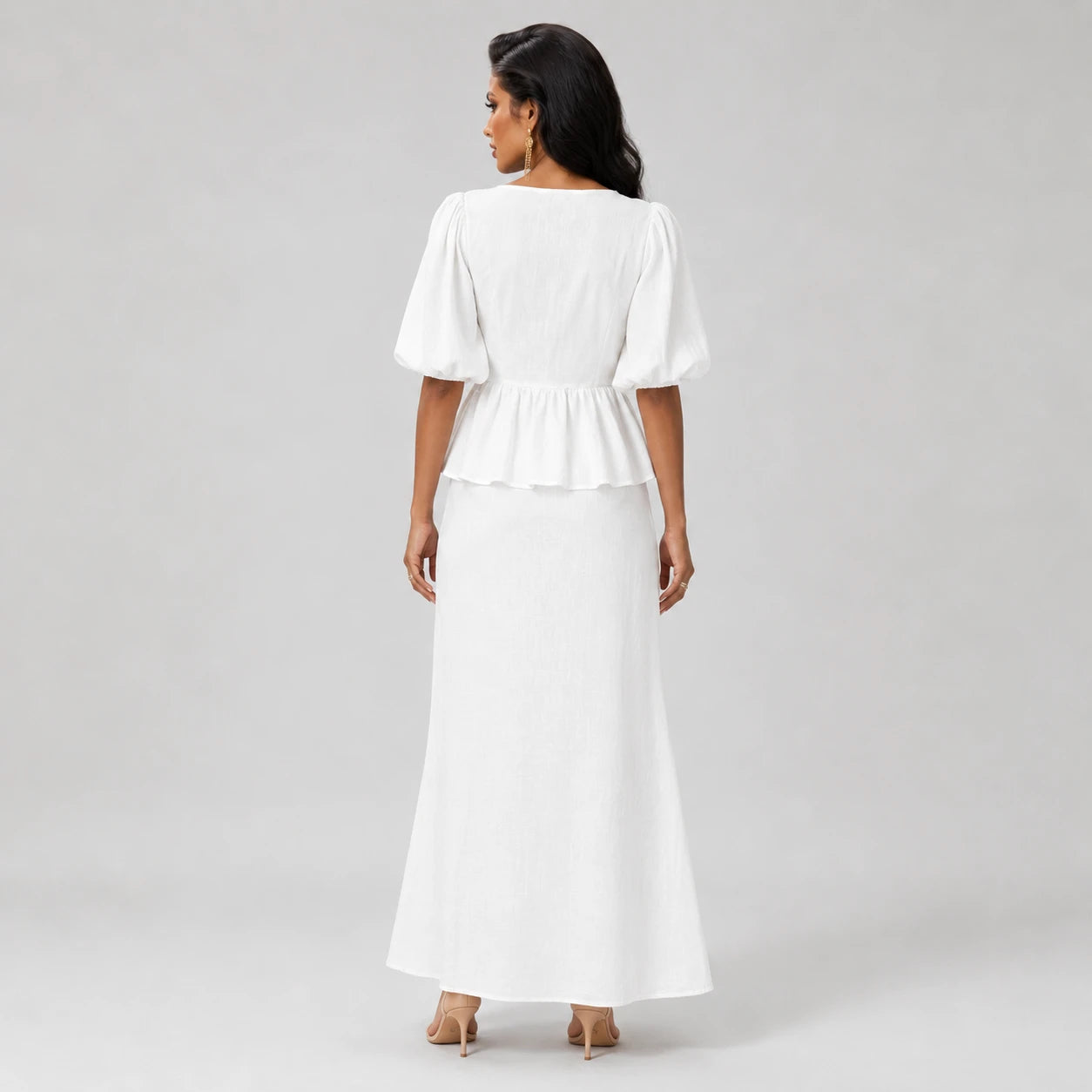 Tie-Front Peplum Skirt Set WHD0606285