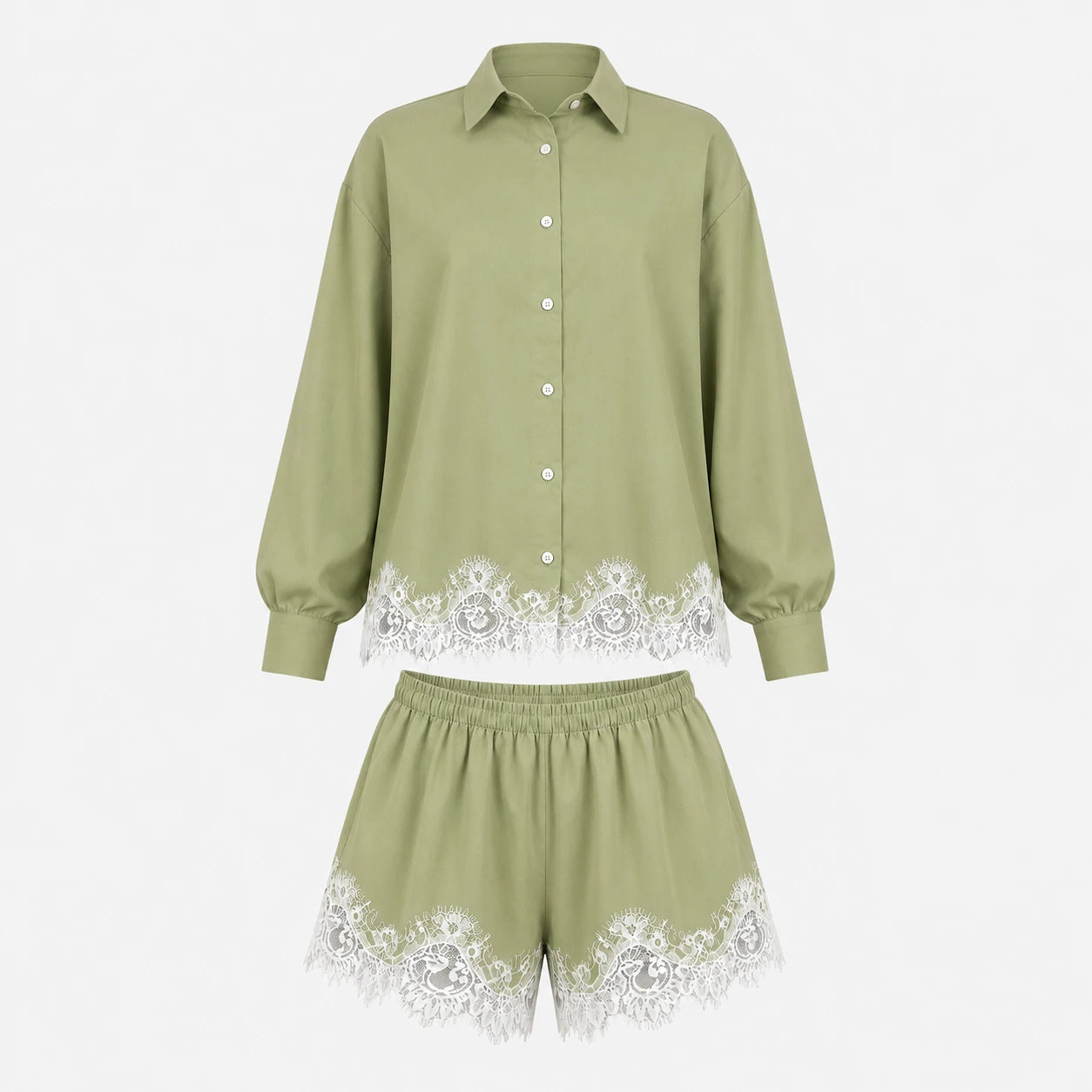Lace Hem Shirt Short Set WHD0606286