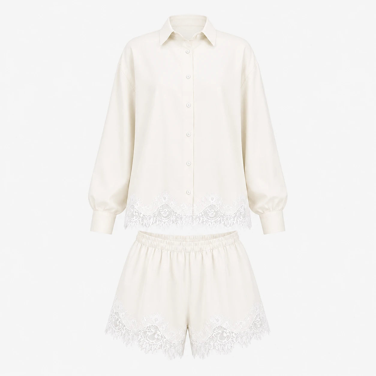 Lace Hem Shirt Short Set WHD0606286