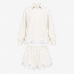 Lace Hem Shirt Short Set WHD0606286