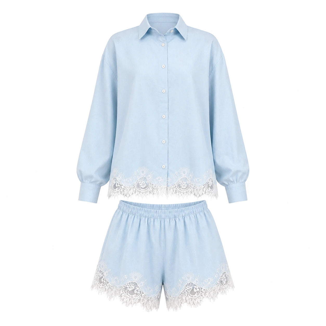 Lace Hem Shirt Short Set WHD0606286