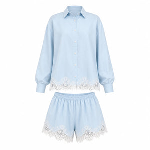 Lace Hem Shirt Short Set WHD0606286