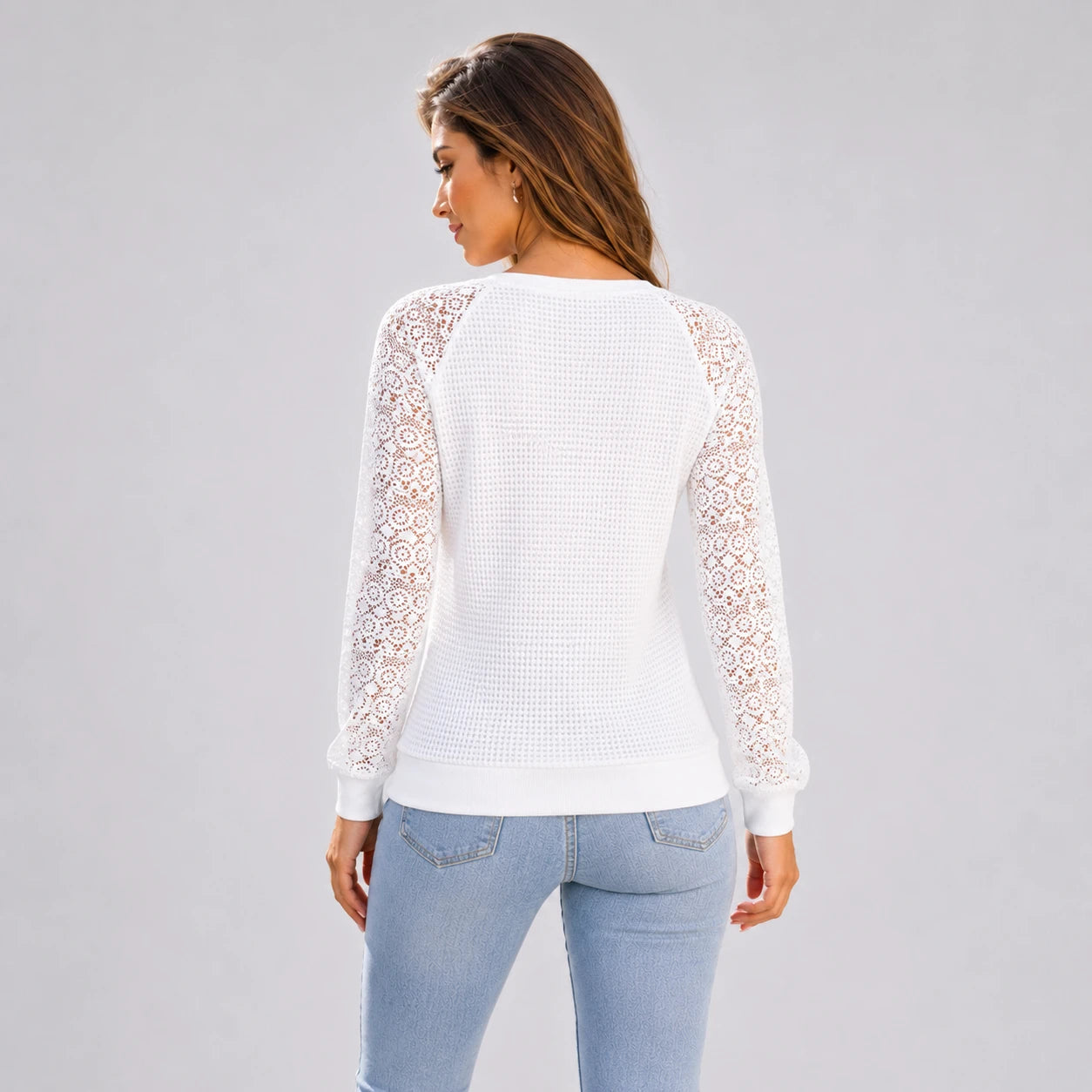 Lace Sleeve Knit Top WHD0606287