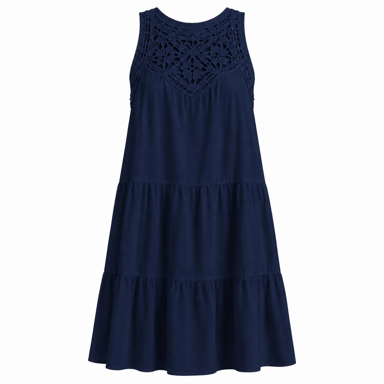 Crochet Yoke Tiered Dress WHD0606300