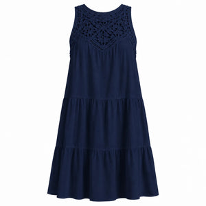 Crochet Yoke Tiered Dress WHD0606300