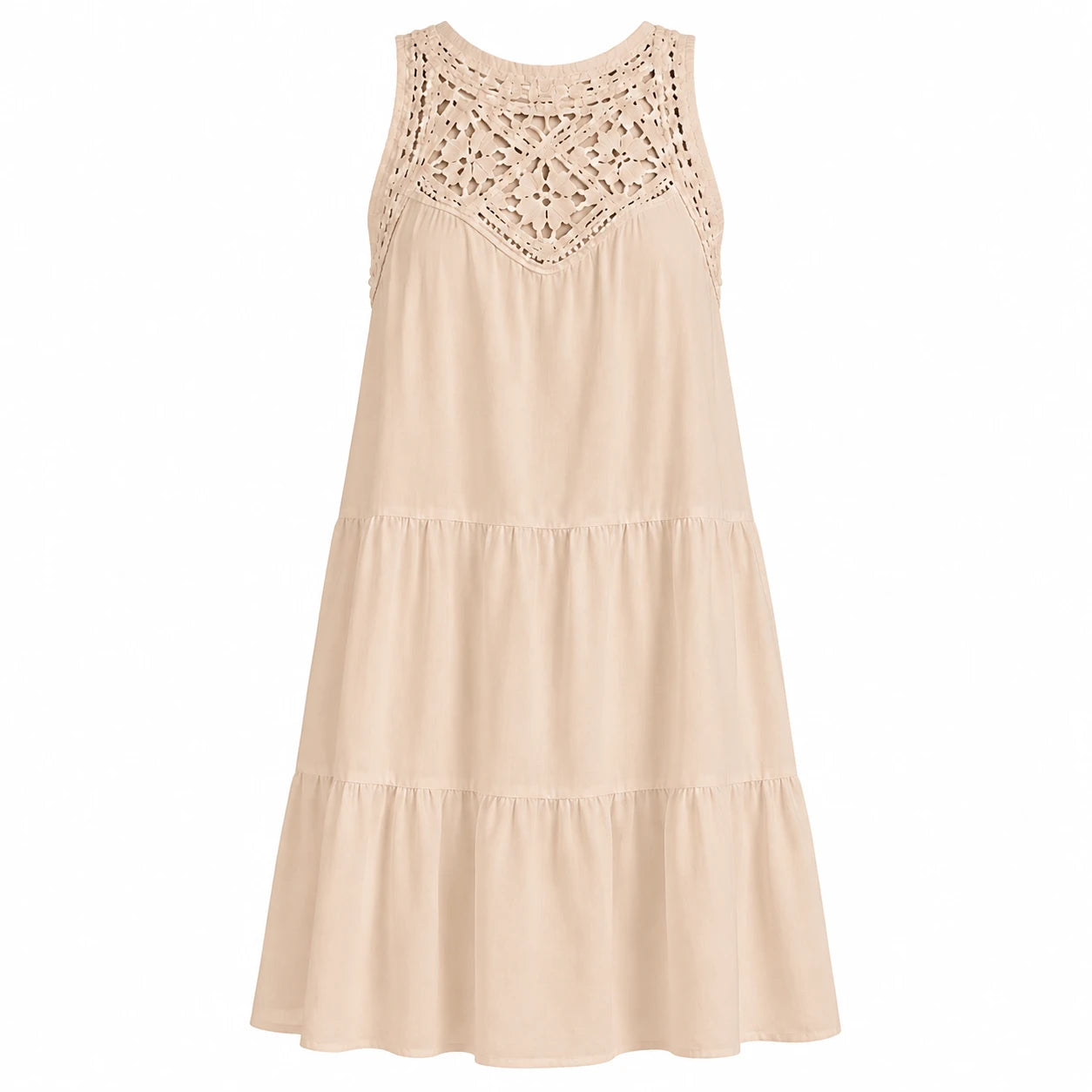 Crochet Yoke Tiered Dress WHD0606300