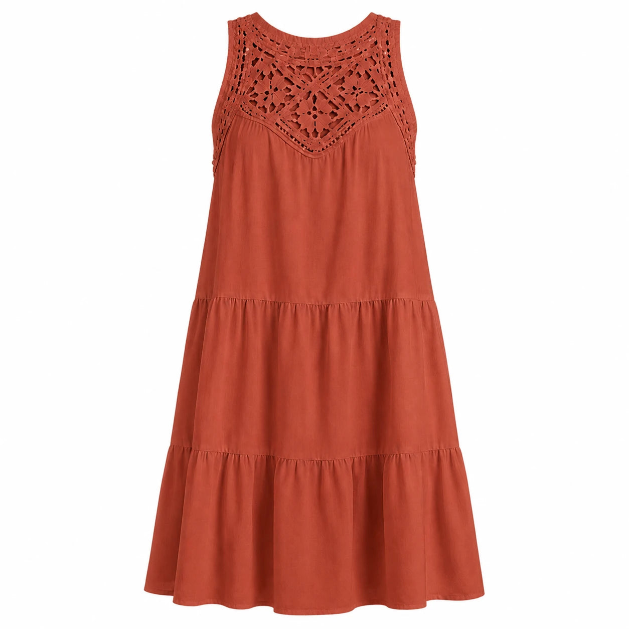 Crochet Yoke Tiered Dress WHD0606300