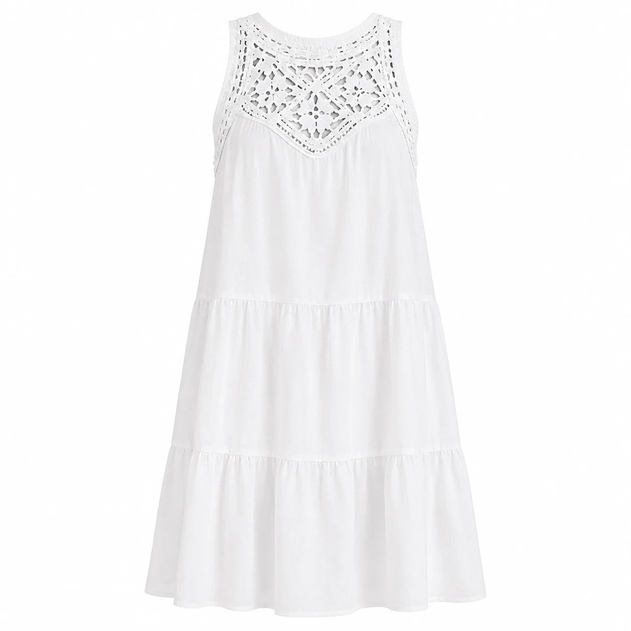 Crochet Yoke Tiered Dress WHD0606300