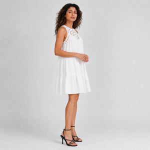 Crochet Yoke Tiered Dress WHD0606300