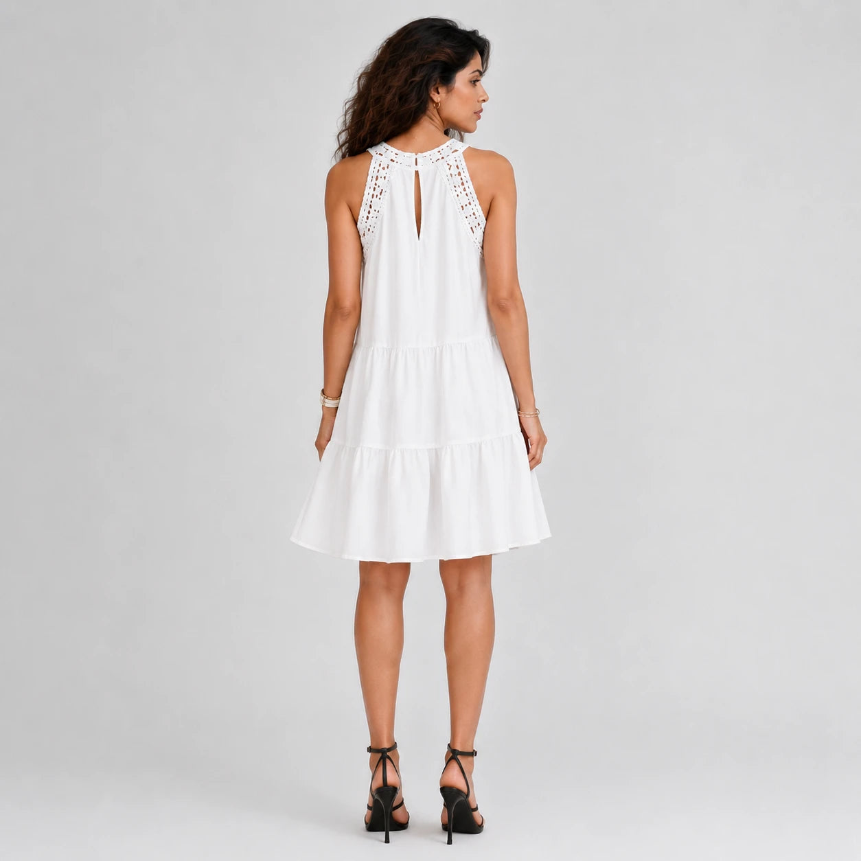 Crochet Yoke Tiered Dress WHD0606300