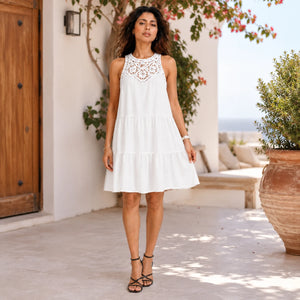 Crochet Yoke Tiered Dress WHD0606300