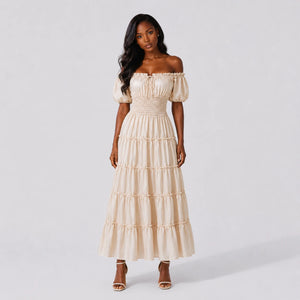 Off-Shoulder Tiered Maxi Dress WHD0606303