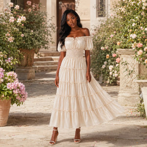 Off-Shoulder Tiered Maxi Dress WHD0606303