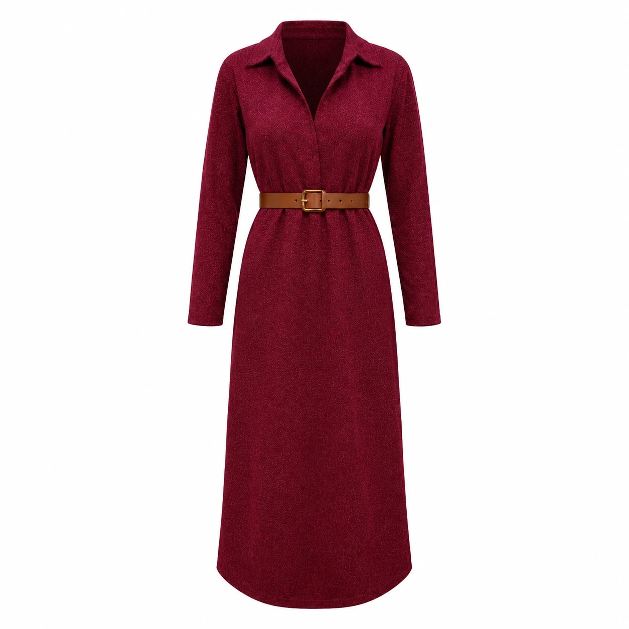 Belted Burgundy Midi Dress WHD0606304