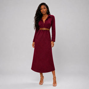 Belted Burgundy Midi Dress WHD0606304