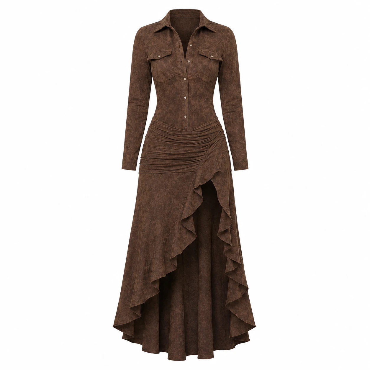 Western Ruffle Slit Maxi Dress WHD0606305