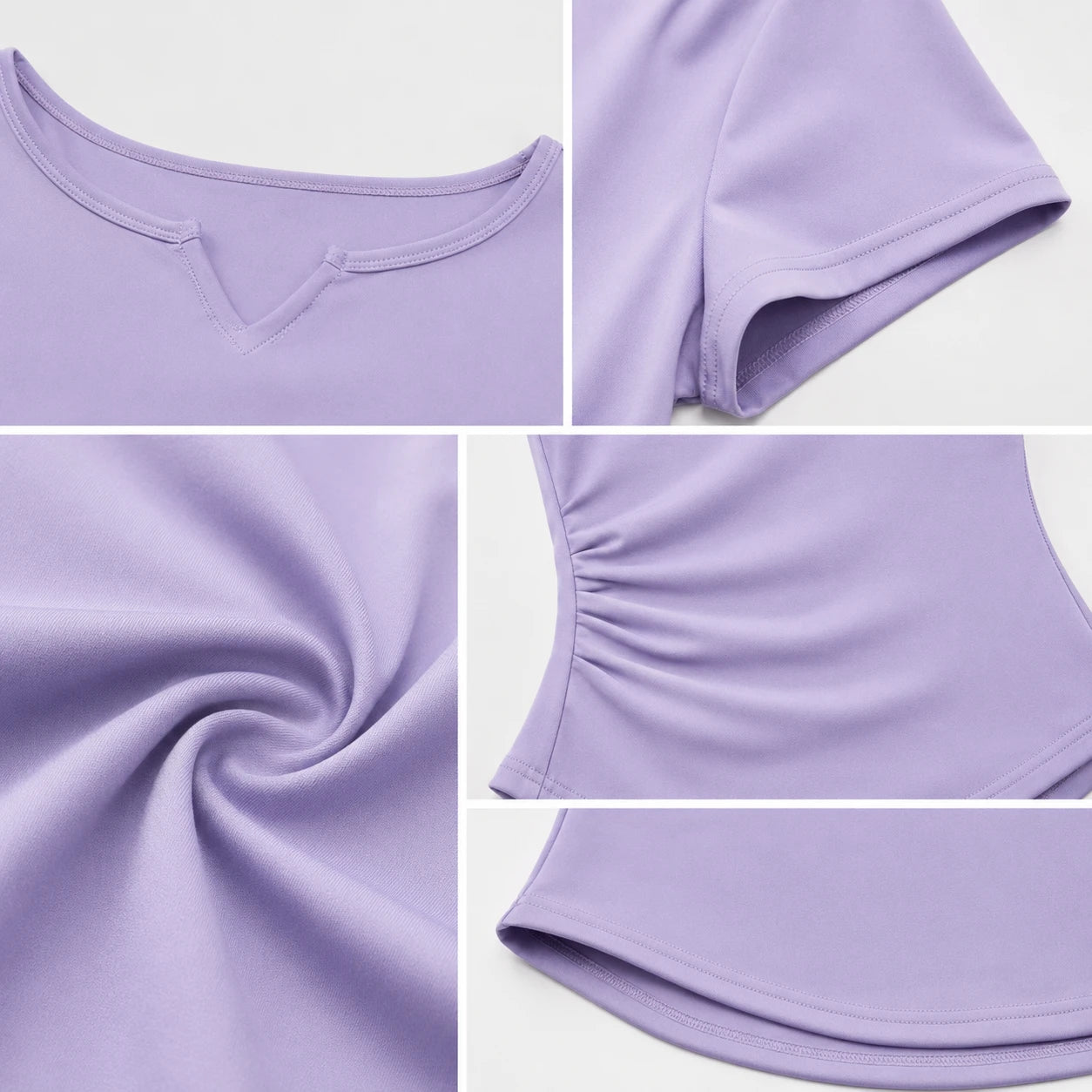 Ruched V-Neck Active Tee WHD0606321-JYMD026