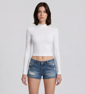 Ribbed Mock Neck Crop Top WHD0606338-JYTC015