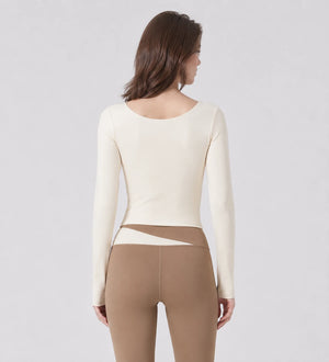 Asymmetric Cutout Long Sleeve Top WHD0606345-JYMC023