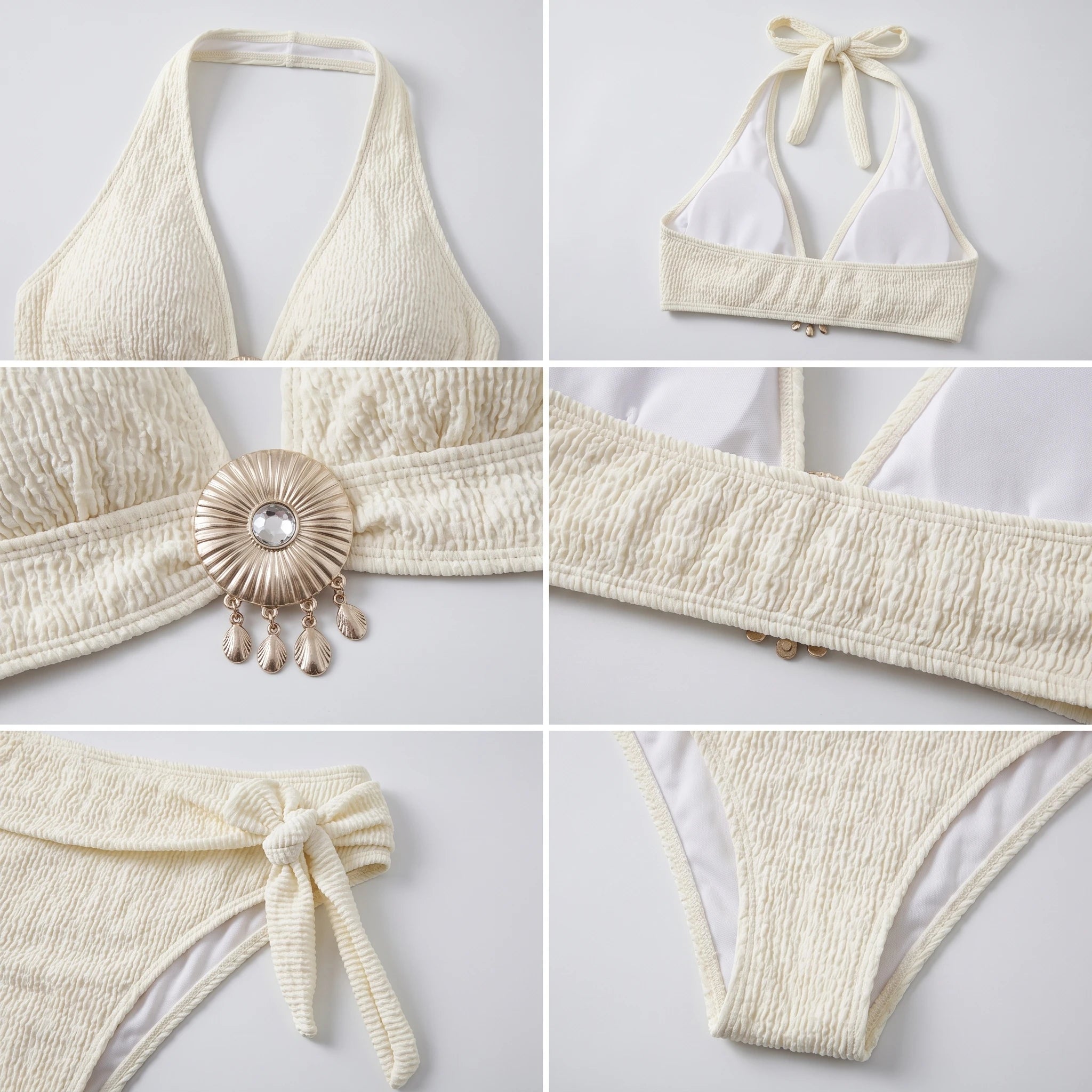 Shell Detail Halter Bikini Set WHD0606366-KA-P253-04