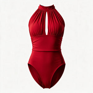 Red Keyhole Halter Swimsuit WHD0606376-KA-23122-02