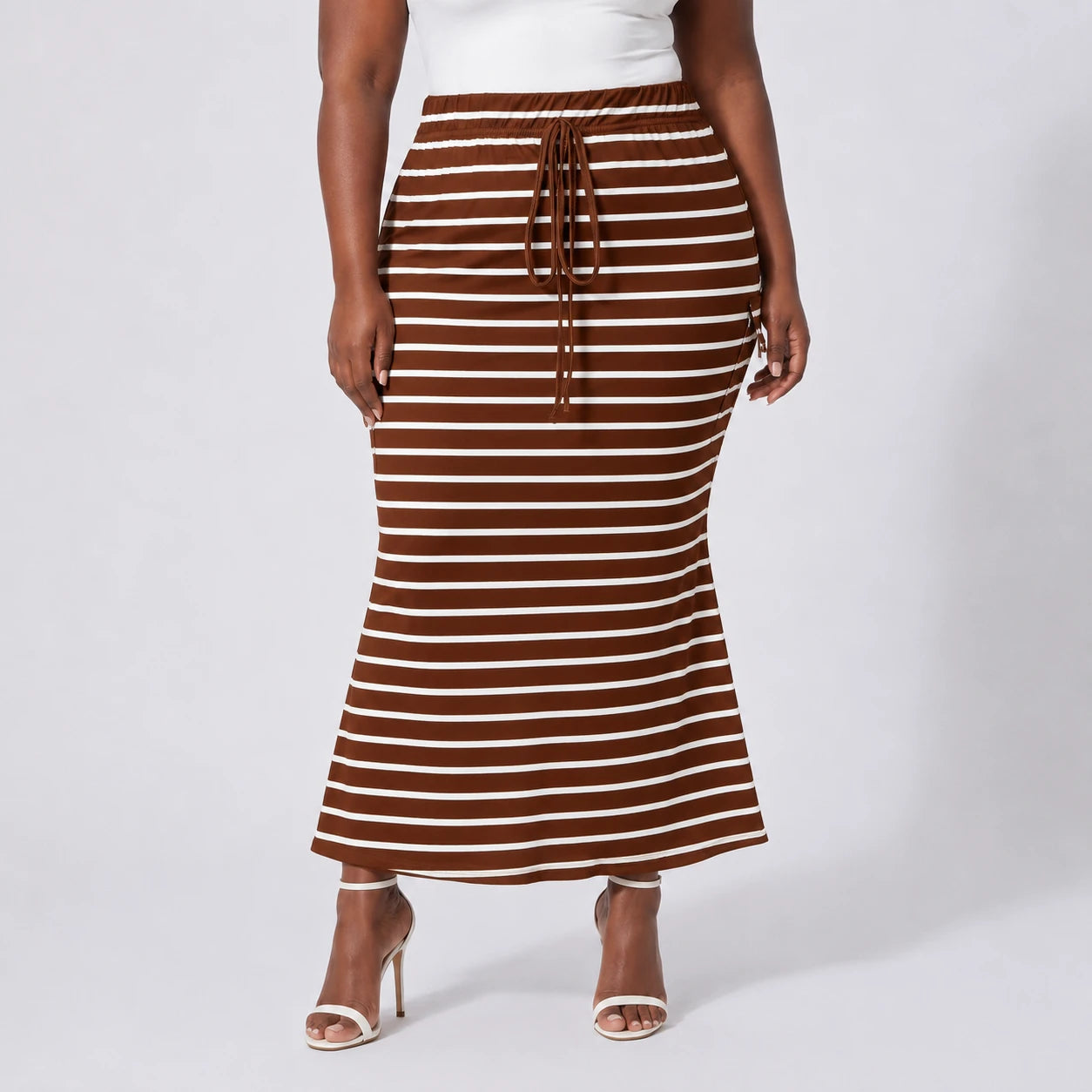 Striped Drawstring Maxi Skirt WHD0606388