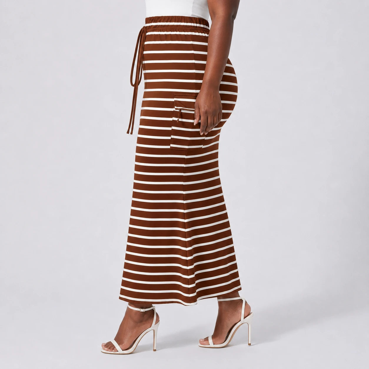 Striped Drawstring Maxi Skirt WHD0606388