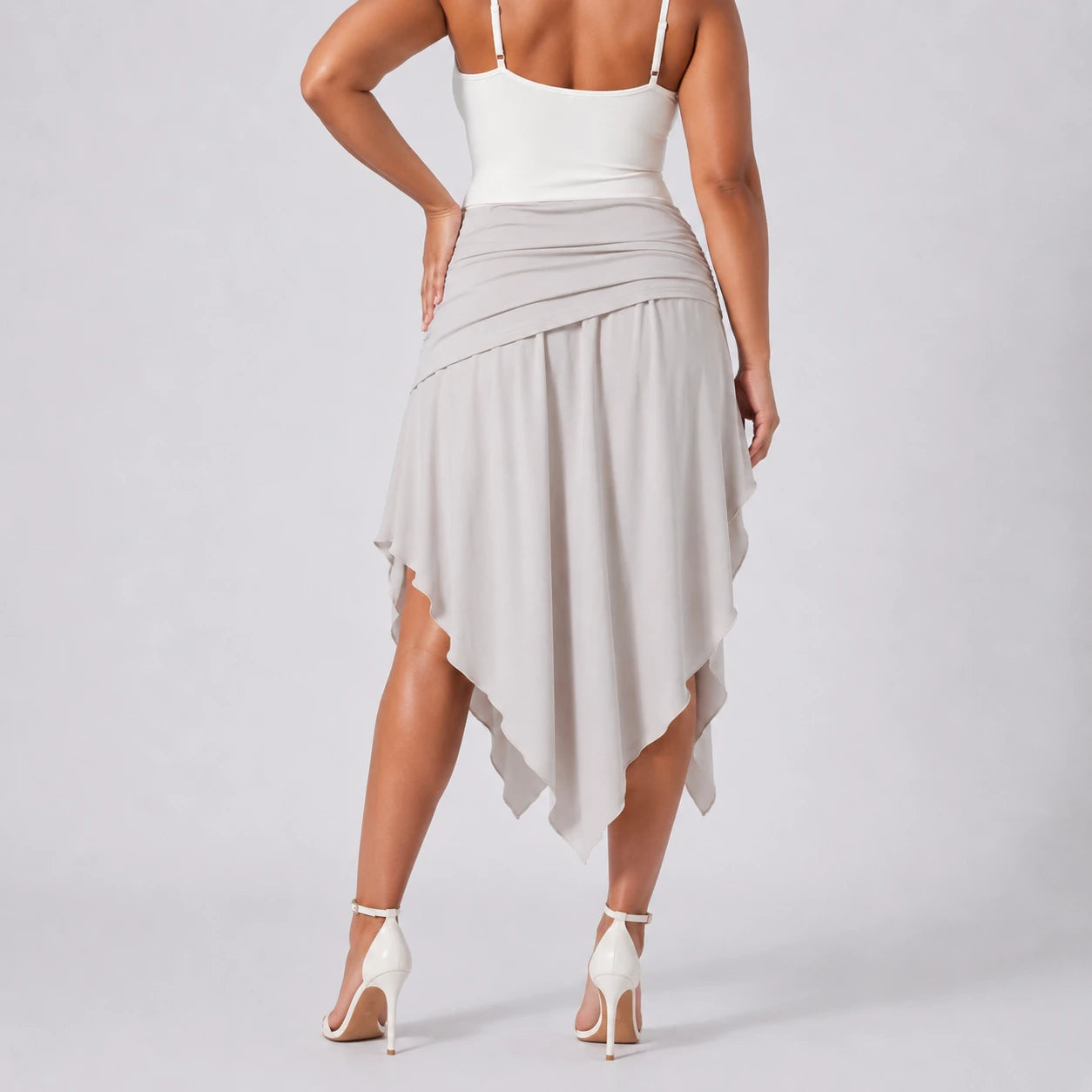Ruched Asymmetric Midi Skirt WHD0606391