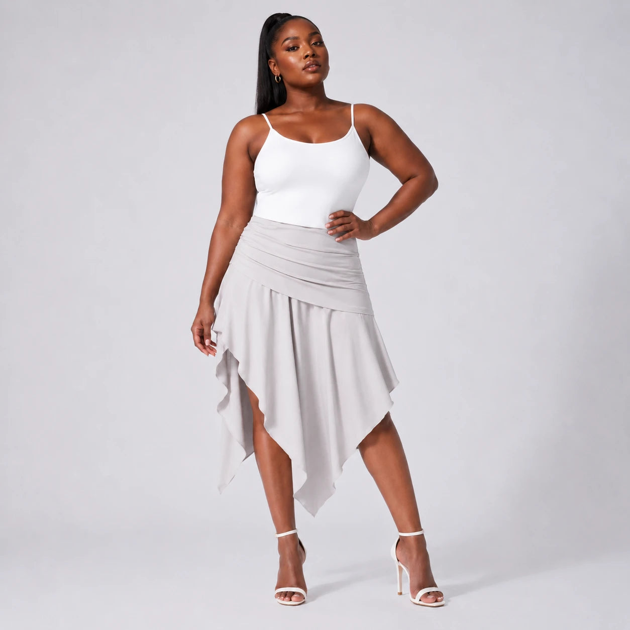 Ruched Asymmetric Midi Skirt WHD0606391