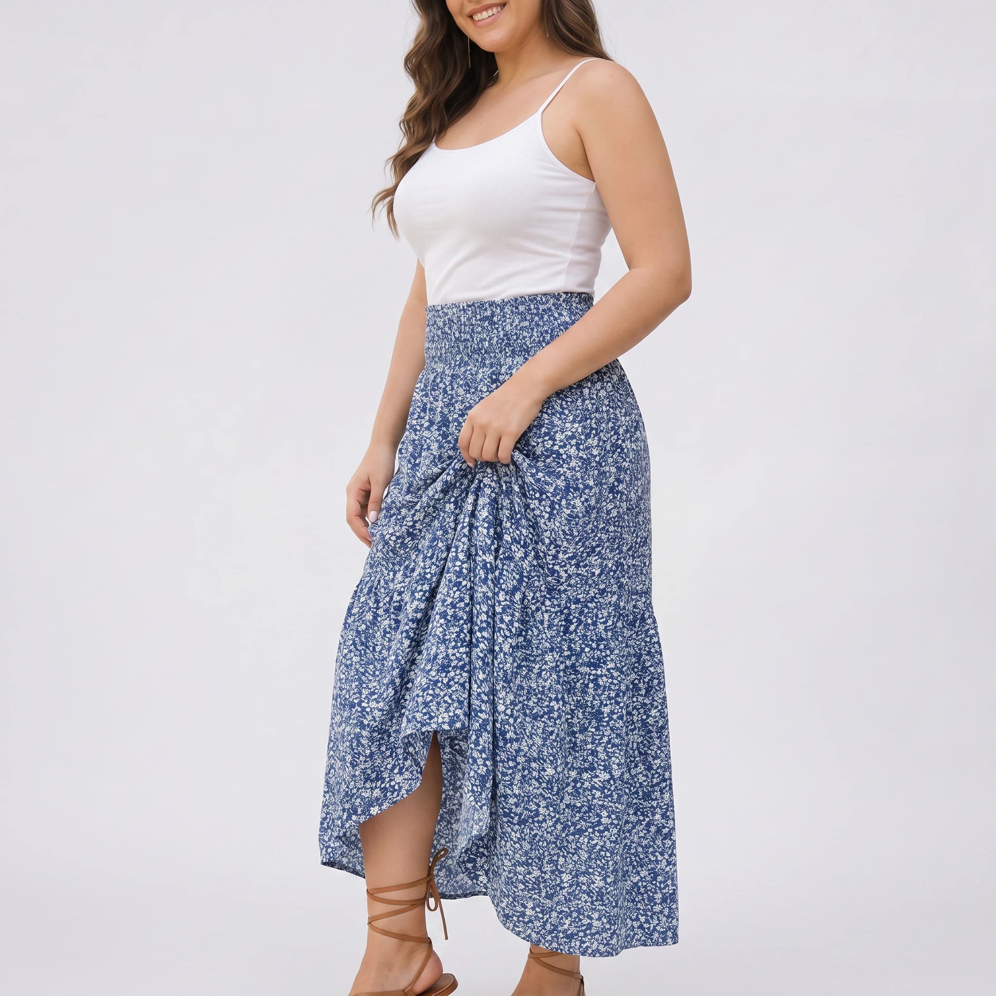 Ditsy Floral Tiered Maxi Skirt WHD0606396