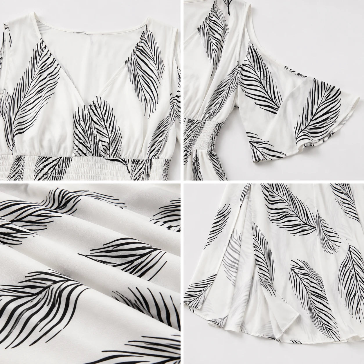 Leaf Print Cold-Shoulder Maxi Dress WHD0606397