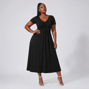 Ruched V-Neck Midi Dress WHD0606398