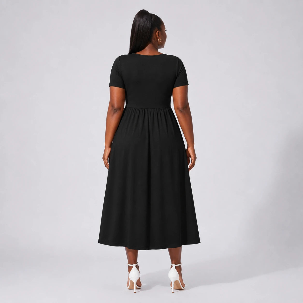 Ruched V-Neck Midi Dress WHD0606398