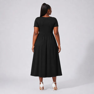Ruched V-Neck Midi Dress WHD0606398