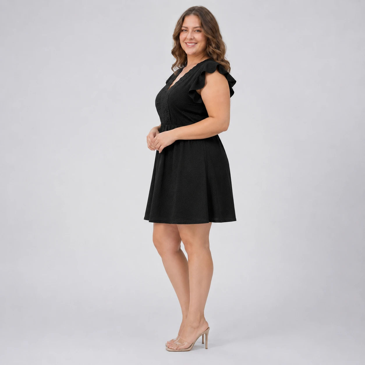 Black Lace Trim Mini Dress WHD0606399