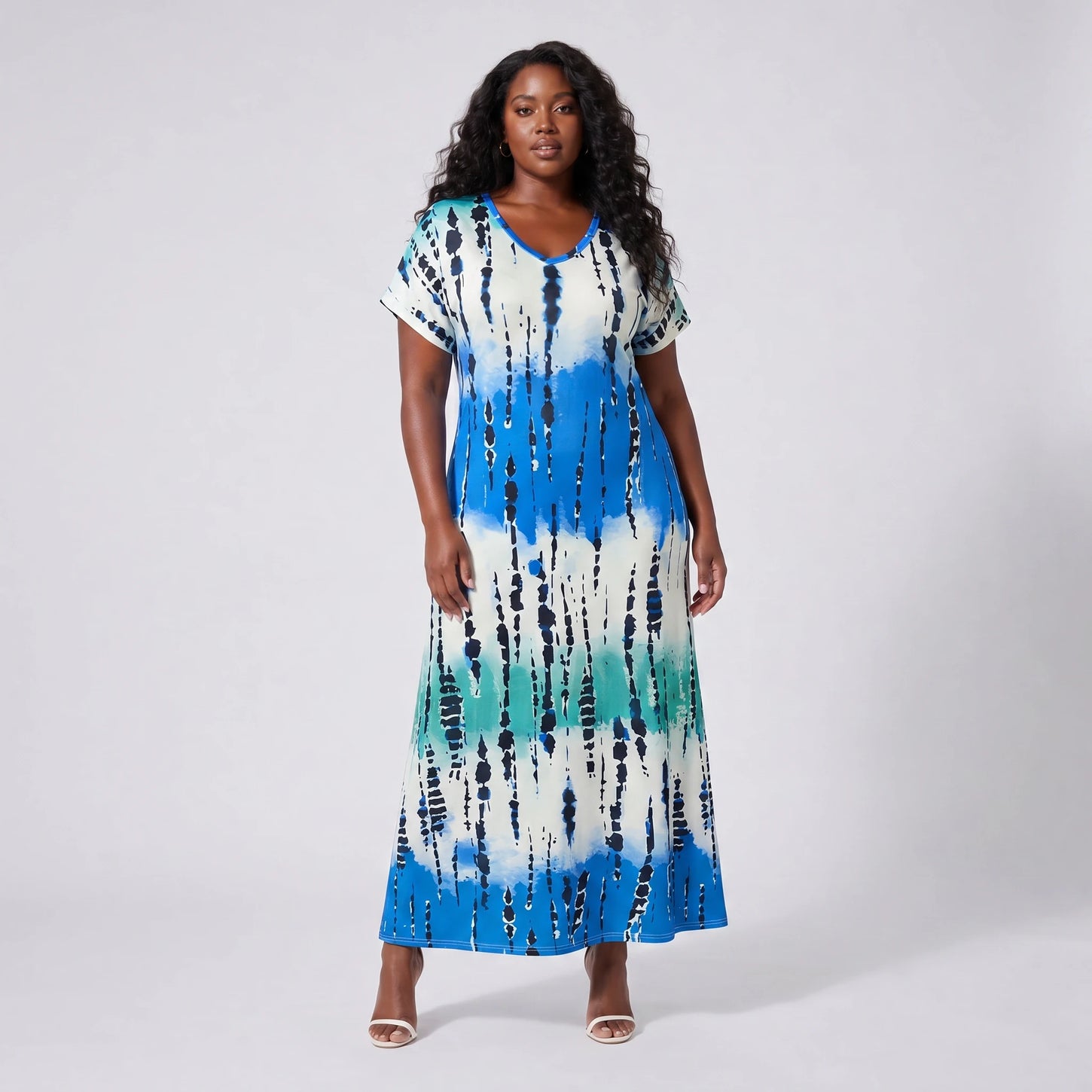 Abstract Print V-Neck Dress WHD0606405
