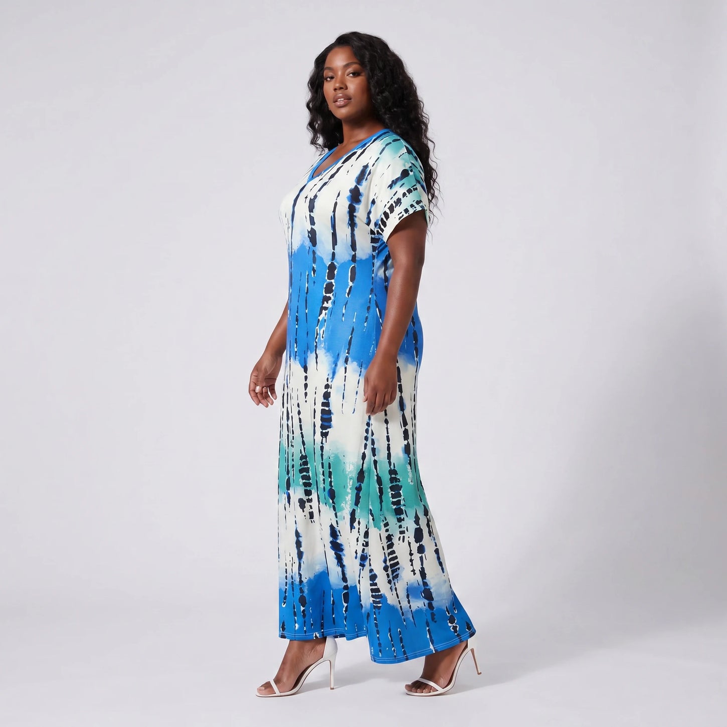 Abstract Print V-Neck Dress WHD0606405
