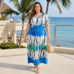 Abstract Print V-Neck Dress WHD0606405