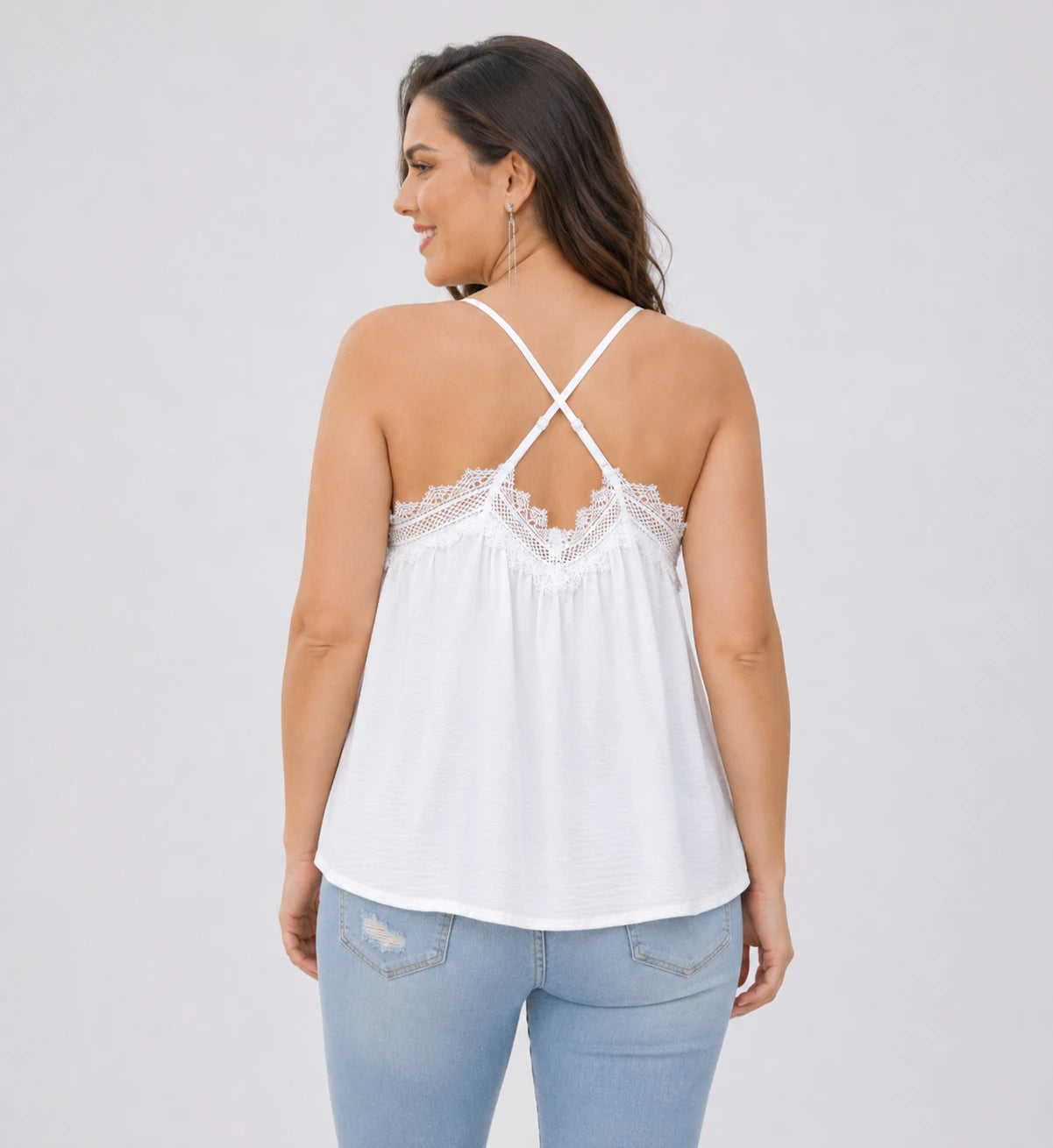 Lace Trim Cross-Back Cami WHD0606408