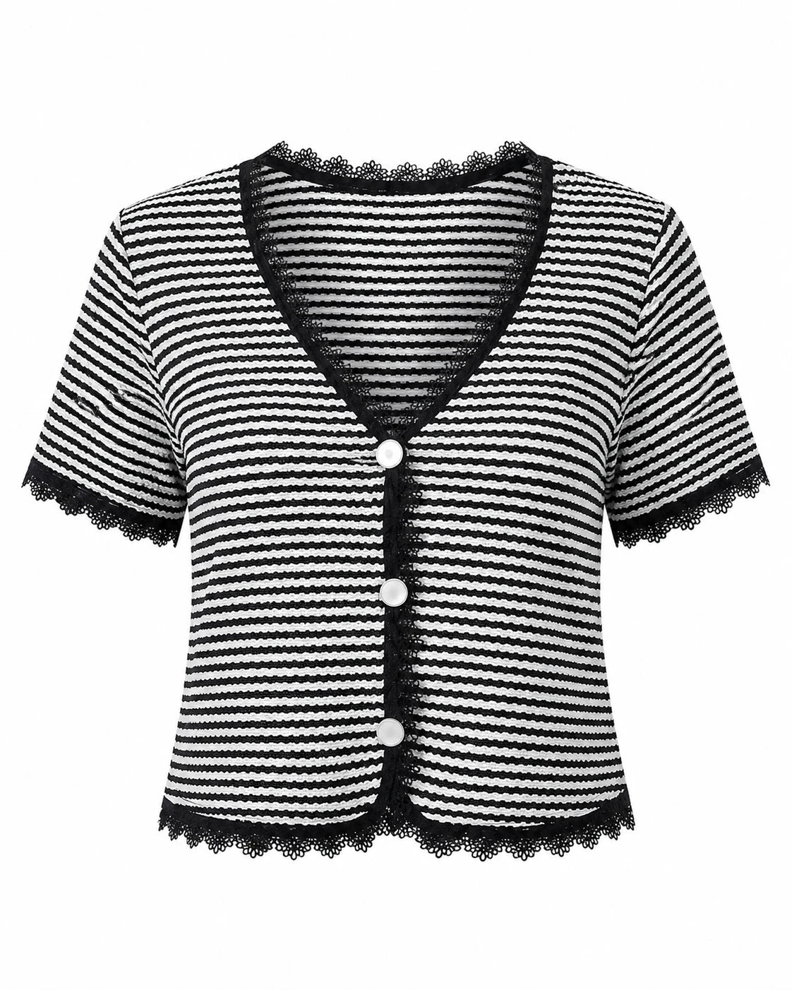 Striped Lace Trim Knit Top WHD0606413