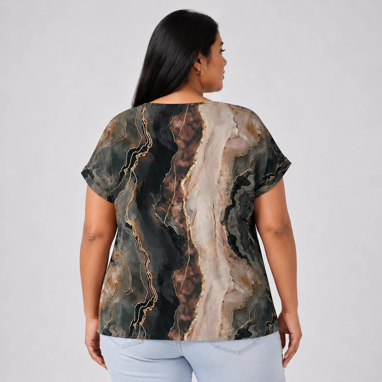 Marble Print V-Neck Tee WHD0606414