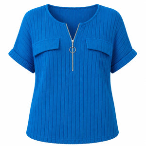 Ribbed Half-Zip Short Sleeve Top WHD0606416