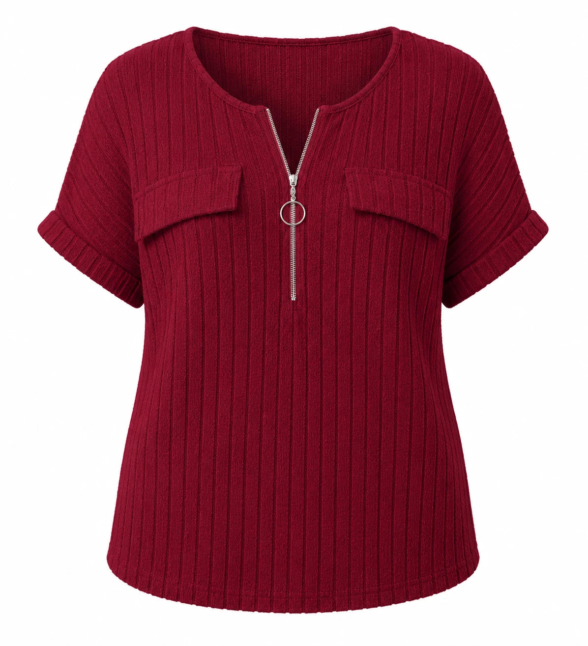Ribbed Half-Zip Short Sleeve Top WHD0606416